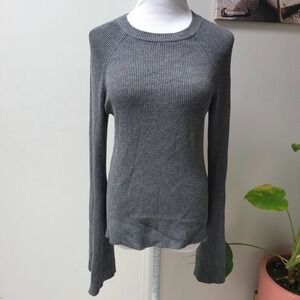 Philosophy Gray Ribbed Knit Bell Longsleeve Top‎ Sweater Medium Fall Cozy Casual